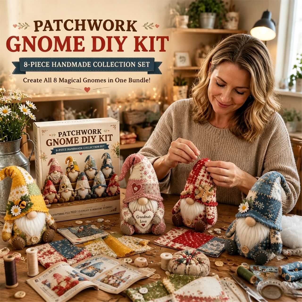 Textile Sewing Kit - Kerstpatchwork-kabouter DIY-naaiset, voorgesneden stoffen knutselset voor