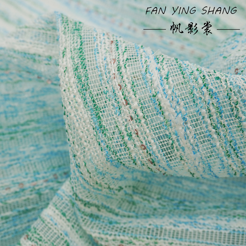 Sewing Tweed Fabric - Frisse stijl blauwgroene gestreepte pailletten bouclé