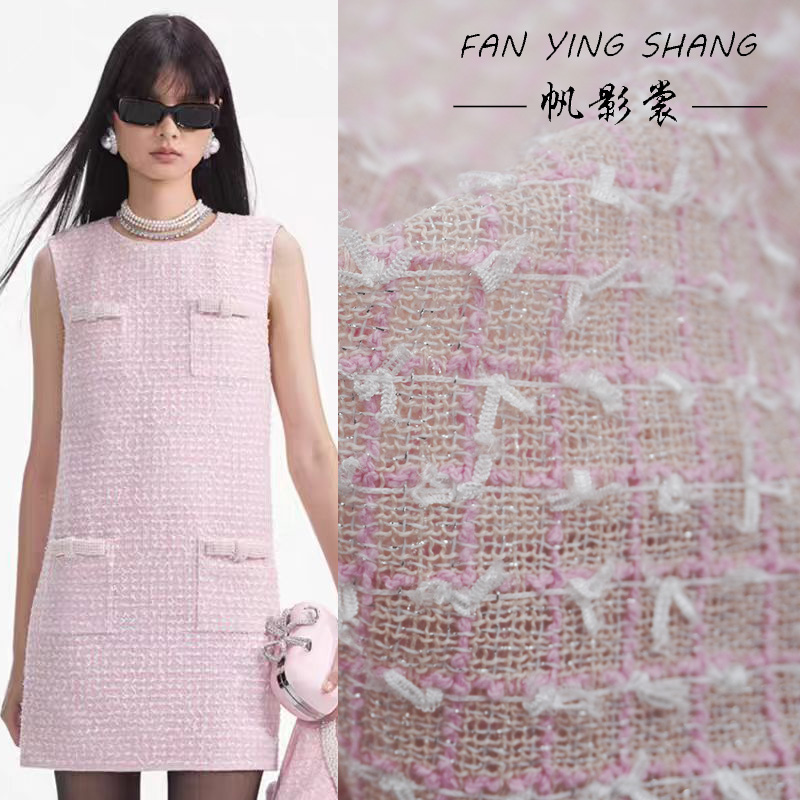 Sewing Tweed Fabric - Roze witte geruite strik tweed stof