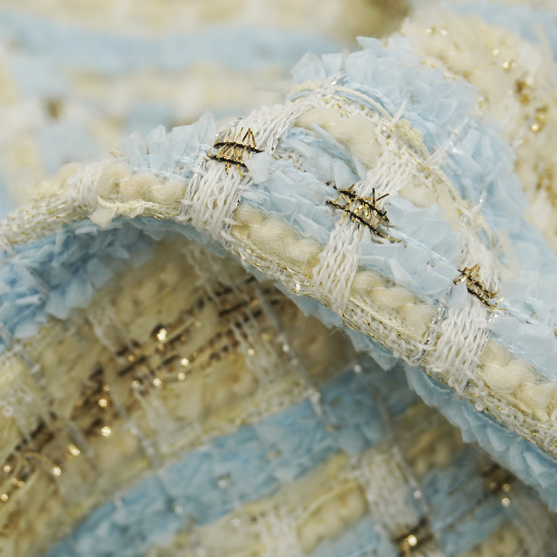 Sewing Tweed Fabric - Lichtblauw Beige Geruit Bouclé Tweed Stof