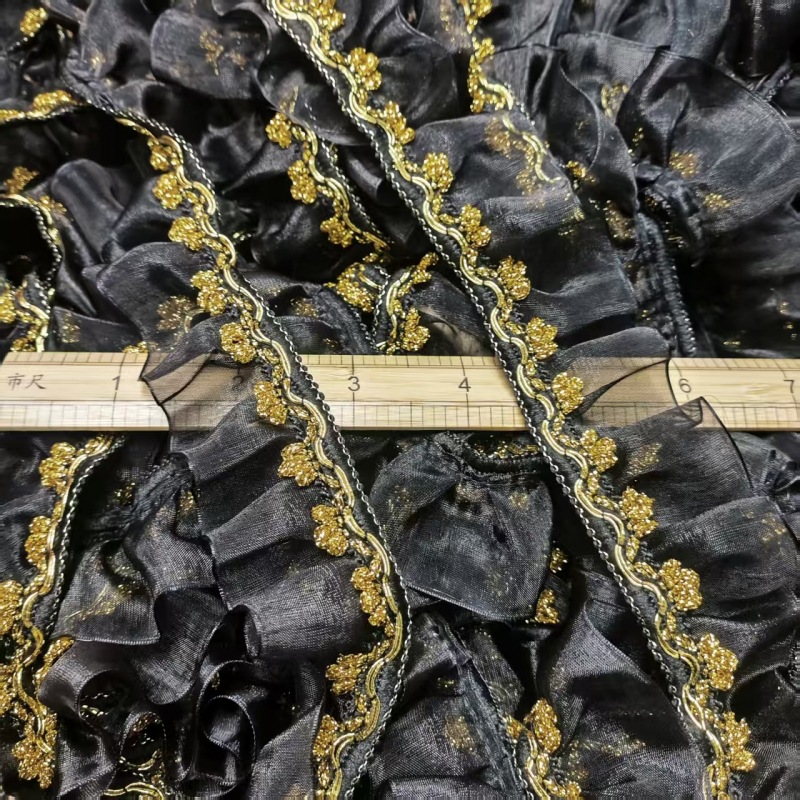 Textile Sewing Factory - 3Yards5cm veelzijdige zwart-gouden geplooide kant DIY