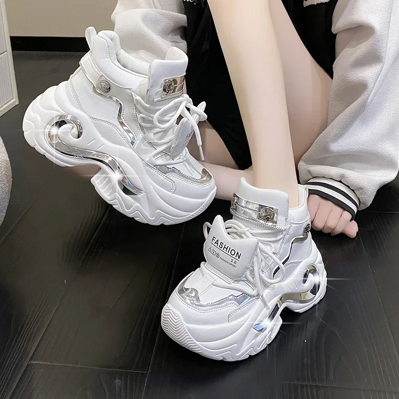Sewing Latex - Bling Vrouwen Hoge Platform Casual Lederen