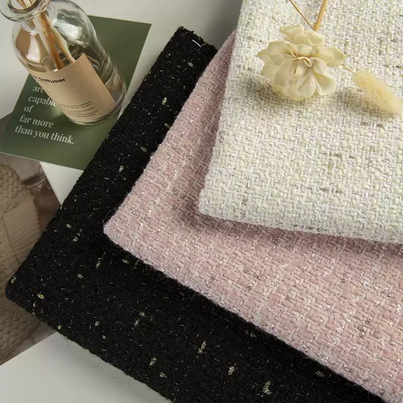 Beige kleur en gouddraad garen - Sewing Tweed Fabric recensie en prijs