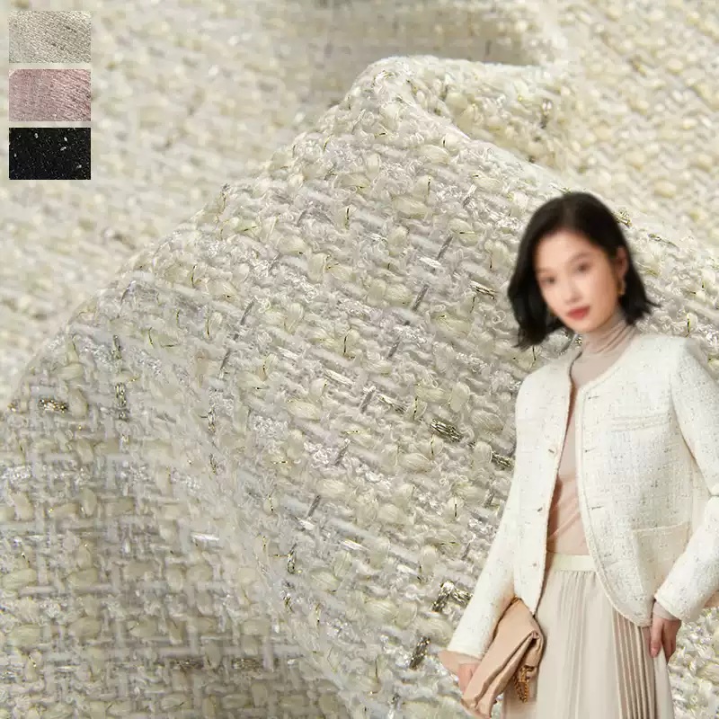Beige kleur en gouddraad garen - Sewing Tweed Fabric recensie en prijs