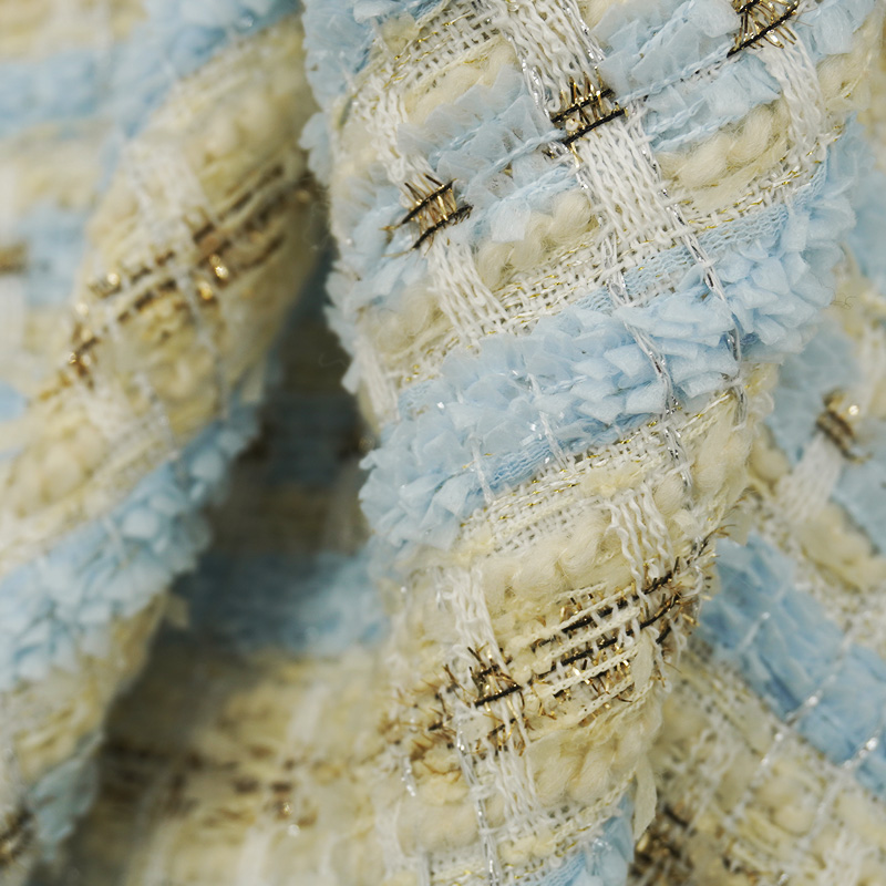 Lichtblauw Beige Geruit Bouclé - Sewing Tweed Fabric recensie en prijs