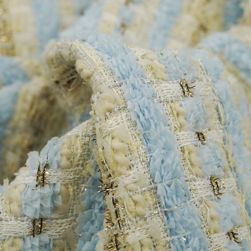 Lichtblauw Beige Geruit Bouclé - Sewing Tweed Fabric recensie en prijs